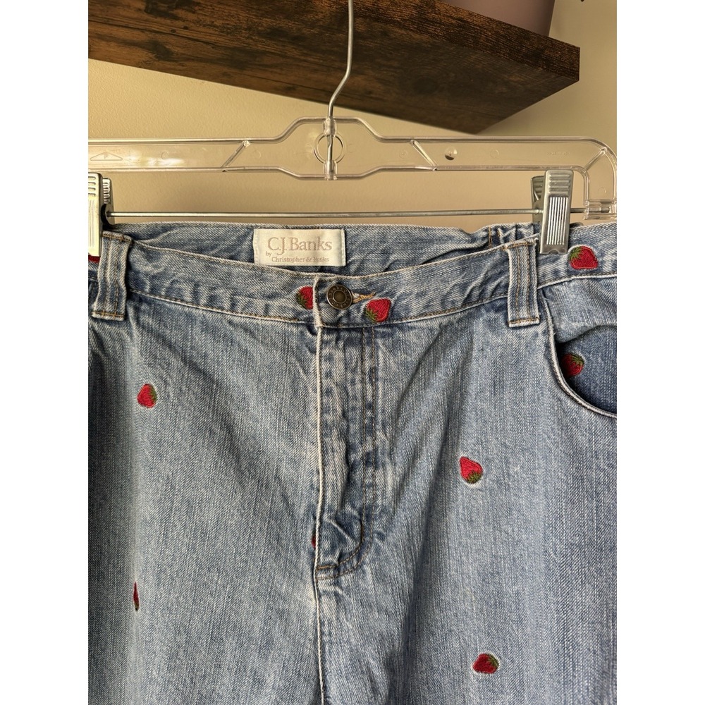 Vintage CJ Banks Strawberry Embroidered Jeans Cottagecore Fairycore Crop 20W - Picture 4 of 9